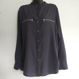 Calvin Klein Navy Blue Button Down with Zipper Pockets Small